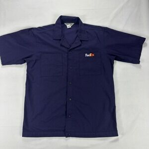 FedEx VF Imagewear Short Sleeve Work‎ Shirt Navy Button Front SS M